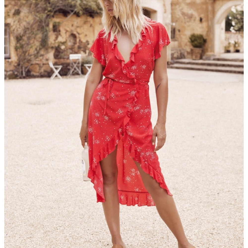 Auguste - Celestial Frill Sleeve Midi Dress